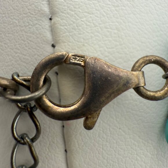 Chunky Turquoise Dyed Howlite Necklace With Sterling Silver Clasp Adjustable Cha - Picture 5 of 9